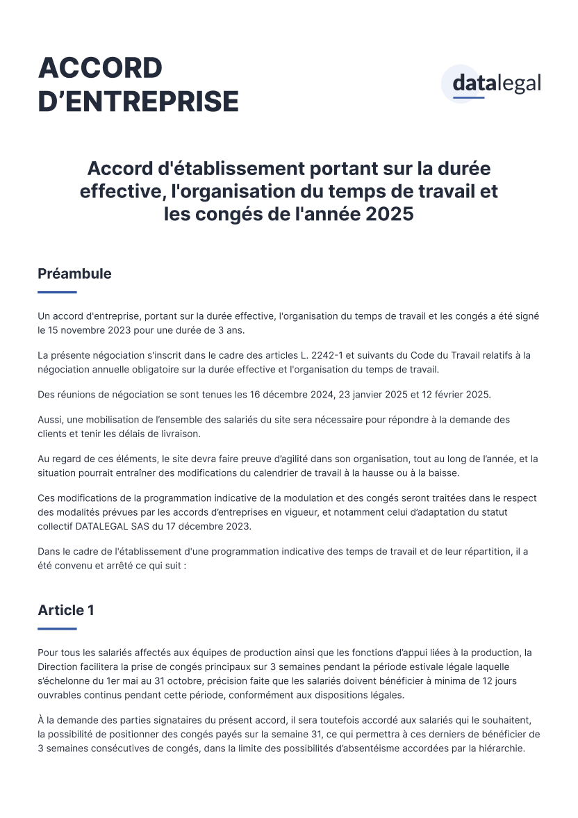 Document Obtenez des accords d'entreprise