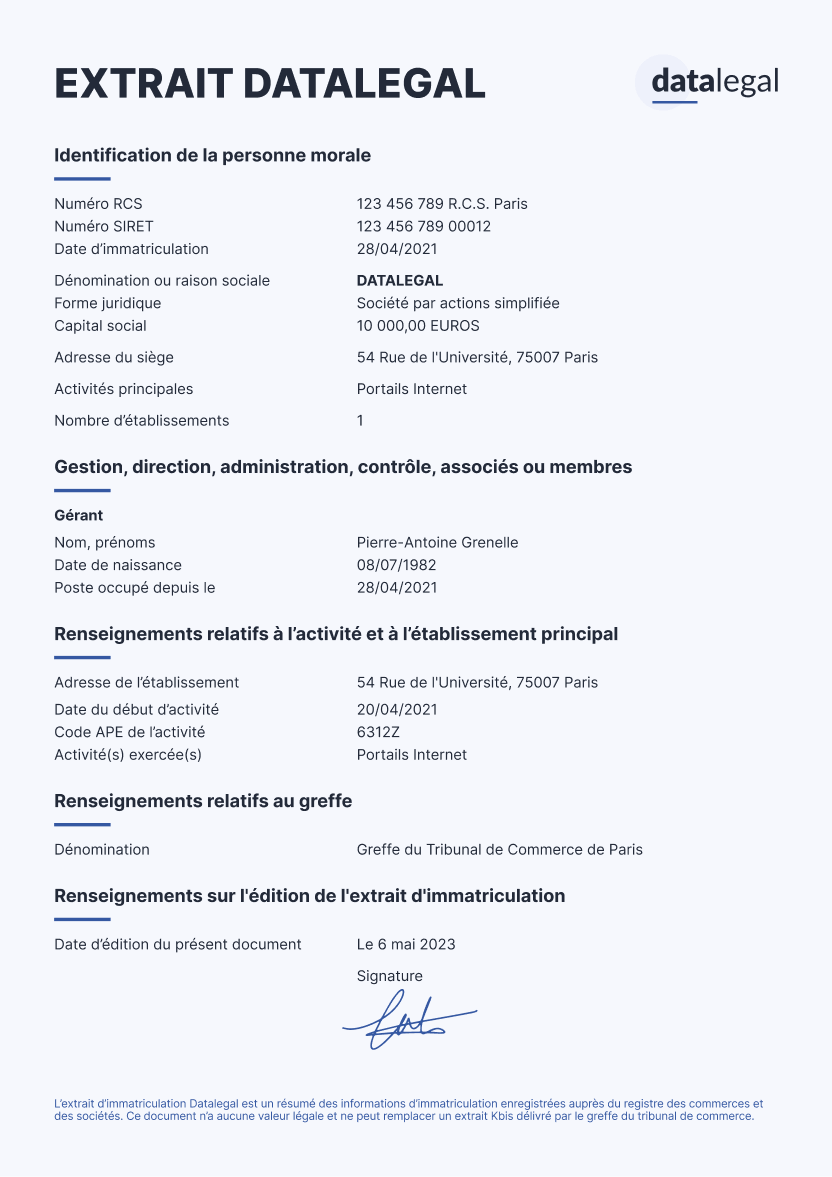 Document Extrait Datalegal