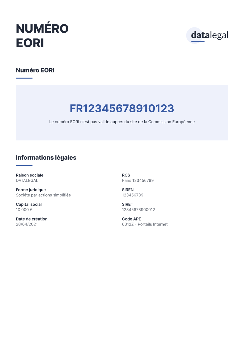 Document Numéro EORI