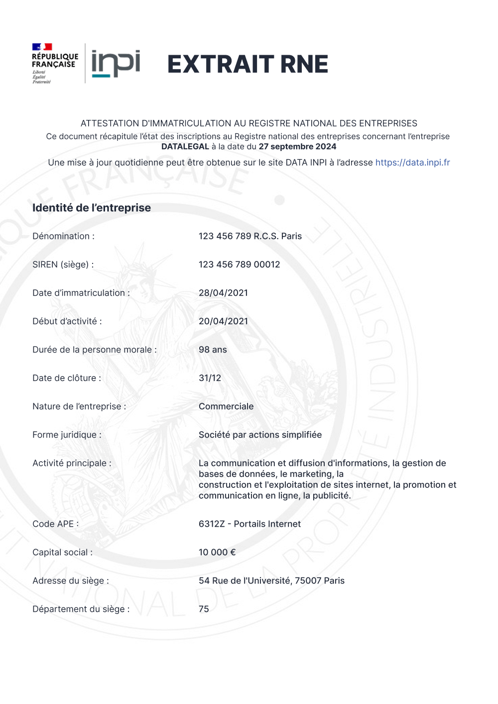 Extrait RNE | Datalegal