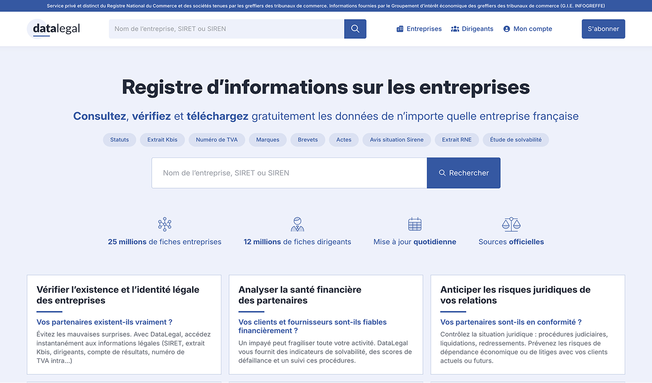 Page d'accueil de datalegal.fr